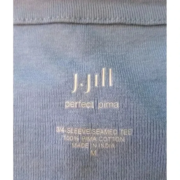 J Jill Perfect Pima 3/4 Sleeve V-Neck Tee Seamed 100% Pima Cotton Blue Sz Medium - Picture 3 of 5